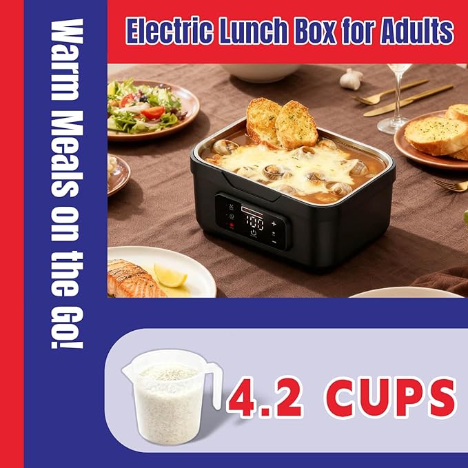 Cordless Electric Lunch Box, 10000mAh Portable Food Warmer with Heating & Keep-Warm Modes, 1/1.5L Capacity, Timer, for Office, Car, Travel
