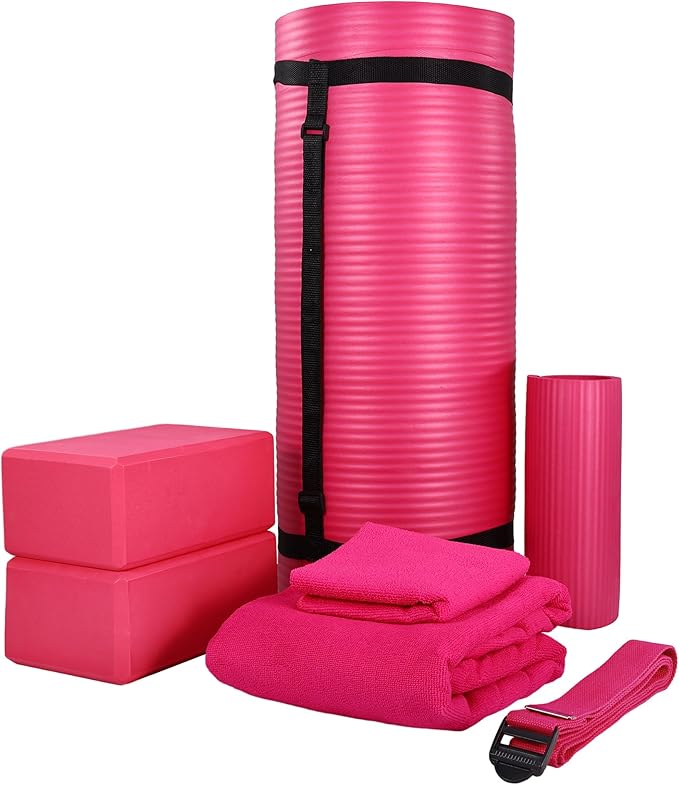 BalanceFrom 7-Piece Yoga Set with 71x24x1 Inches Extra Thick Mat and Carrying Sling – Includes 2 Blocks, Stretch Strap, 2 ...