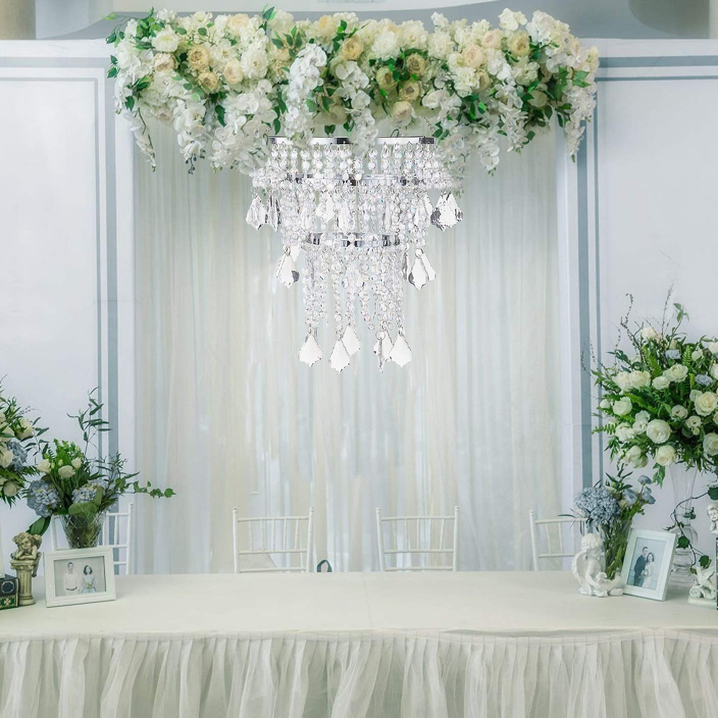Sunli House Acrylic Chandelier Pendant Light Mini Crystal Beaded Ceiling Fixture 8.7in x 11.4in  Silver Model 43238-72124