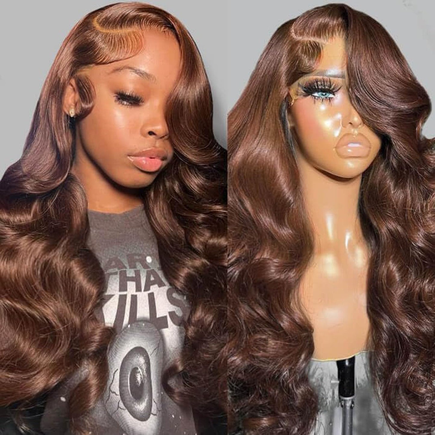Luxvogue Chocolate Curly Human Hair Wig Lace Frontal T Body Wave Human Hair Wig Pre Plucked Pre Cut Lace Frontal Closure Glueles
