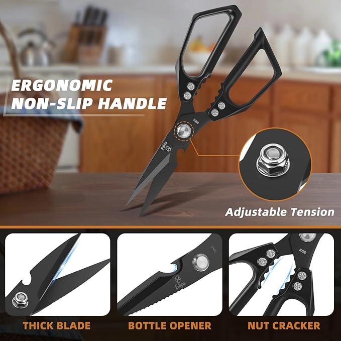Kitchen Shears for Food - Professional Stainless Steel Japanese Kitchen Scissors for Chicken Bones, Fish, Turkey, Herbs, and Meat – Heavy Duty and Dishwasher Safe