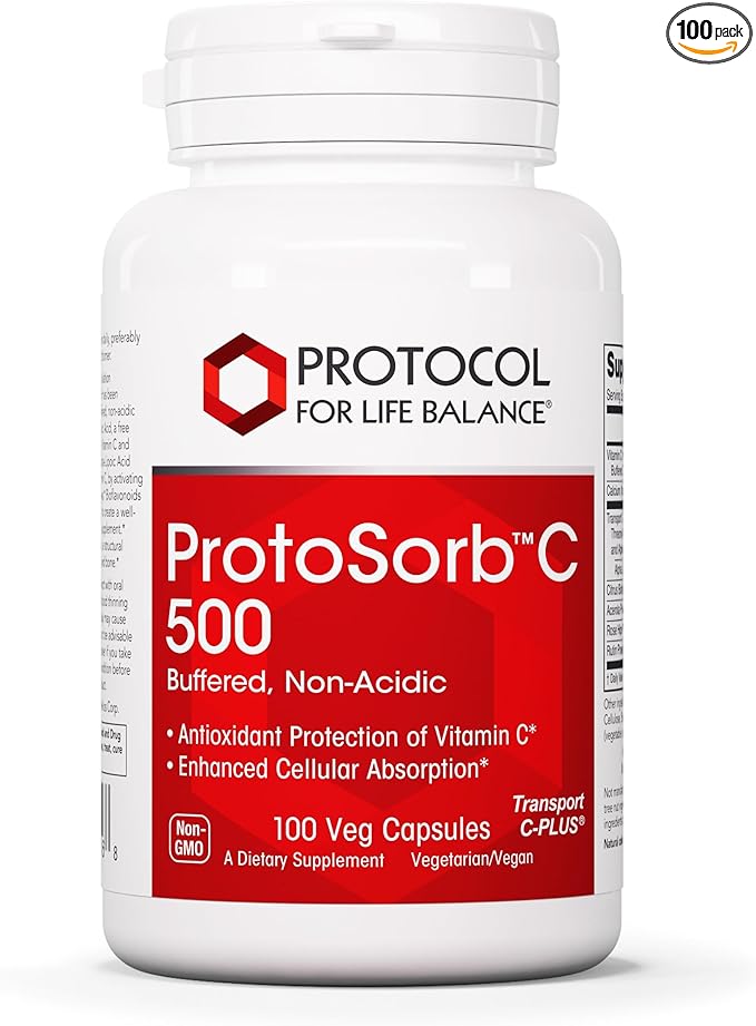 Protocol Protosorb C 500 - Highly Absorbable Vitamin C - for Immune System & Bone Health Supplement* - with Alpha-Lipoic Acid - Buffered, Non-Acidic Vitamin C - 100 Veg Caps