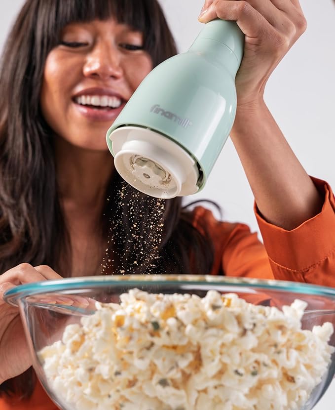 FinaMill Classic Battery Spice Mill – Battery Operated Salt and Pepper Grinder Set, Includes 2 Interchangeable Spice Pods, Adjustable Coarseness, Ceramic Grinder, LED Light, Kitchen Gifts for Women