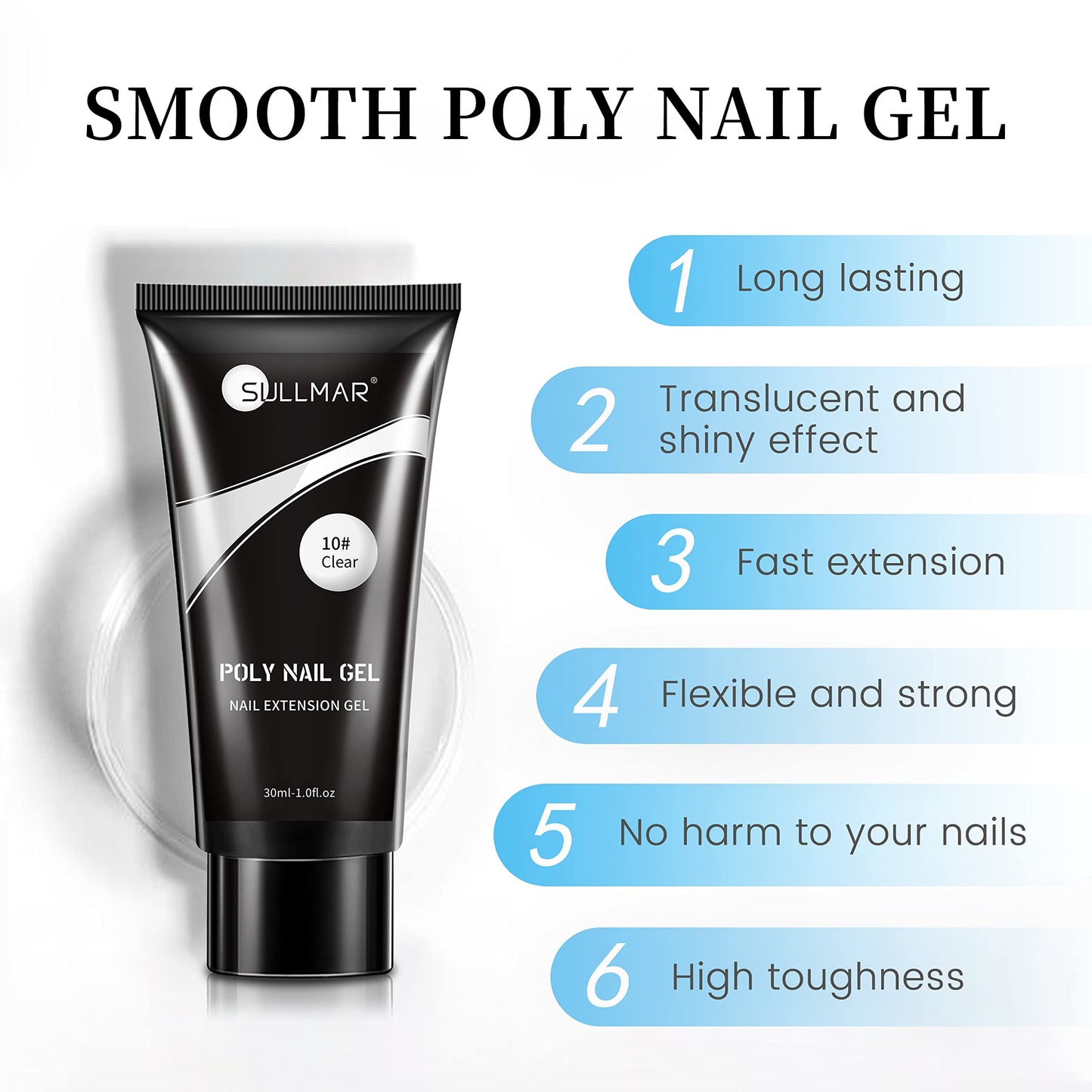 SULLMAR Clear Poly Nail Gel Kit Nail Builder Gel Nail Extension Poly Gel Nail Nail Art Design Poly Nail Gel Colors with Nail Bru