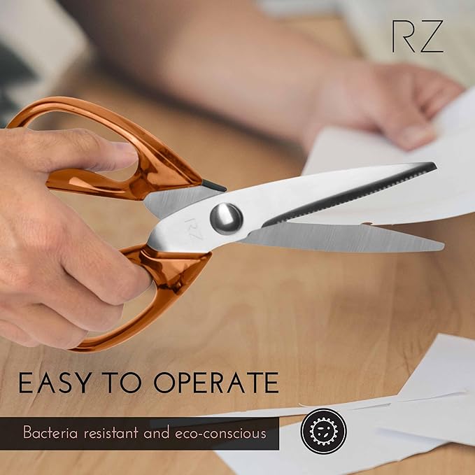 Rachel Zoe All Purpose Scissors, Scissors for Office, School or Art, Stainless Steel Sharp Shears with Large Handles, Dishwasher Safe (Brown/Silver)