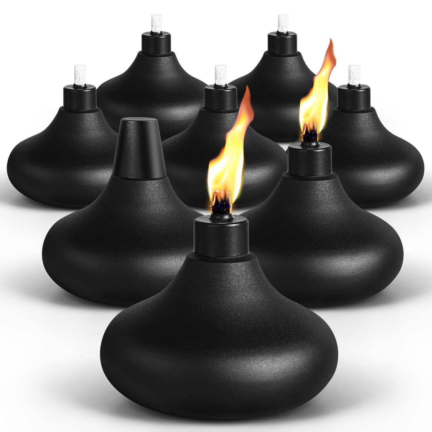 FAN-Torches 8 Pack Metal Table Top Torches, Refillable Citronella Light, Black, Model JYW-ZM-08