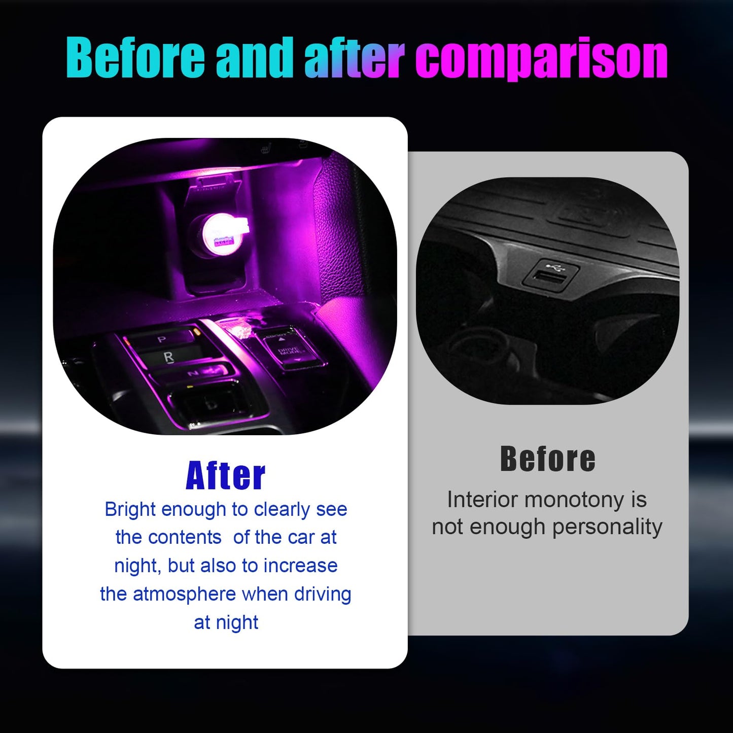 Sylvil 4 Pcs Usb Led Car Interior Atmosphere Lamp  Portable Mini Led Night Light  Plug-In Usb Interface Trunk Ambient Lighting Kit  Universal Interior Car Accessories (Purple)