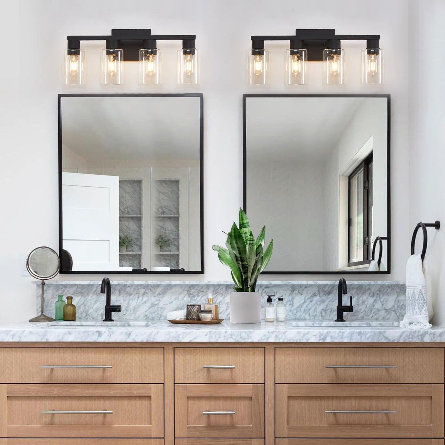 Diduio Black Vanity Lights For Bathroom 4 Light Bathroom Vanity Light Classic Bathroom Lighting Fixtures Over Mirror Farmhouse Vanity Lights With Clear Glass Shade