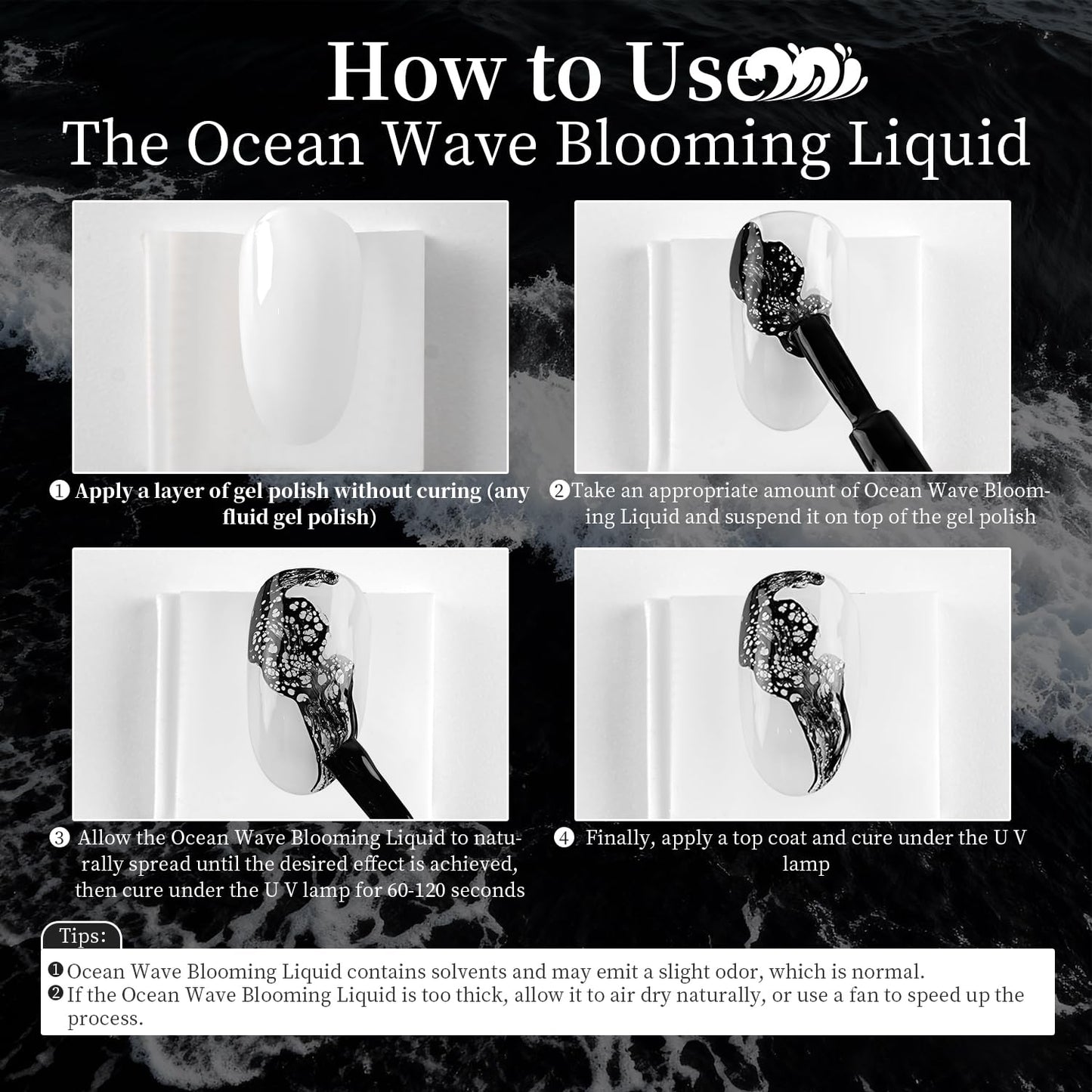 JODSONE Ocean Wave Blooming Gel Nail Polish,16.5ml Wave Black Blooming Liquid for Spreading Effect Wave,High Fluidity Wave Textu
