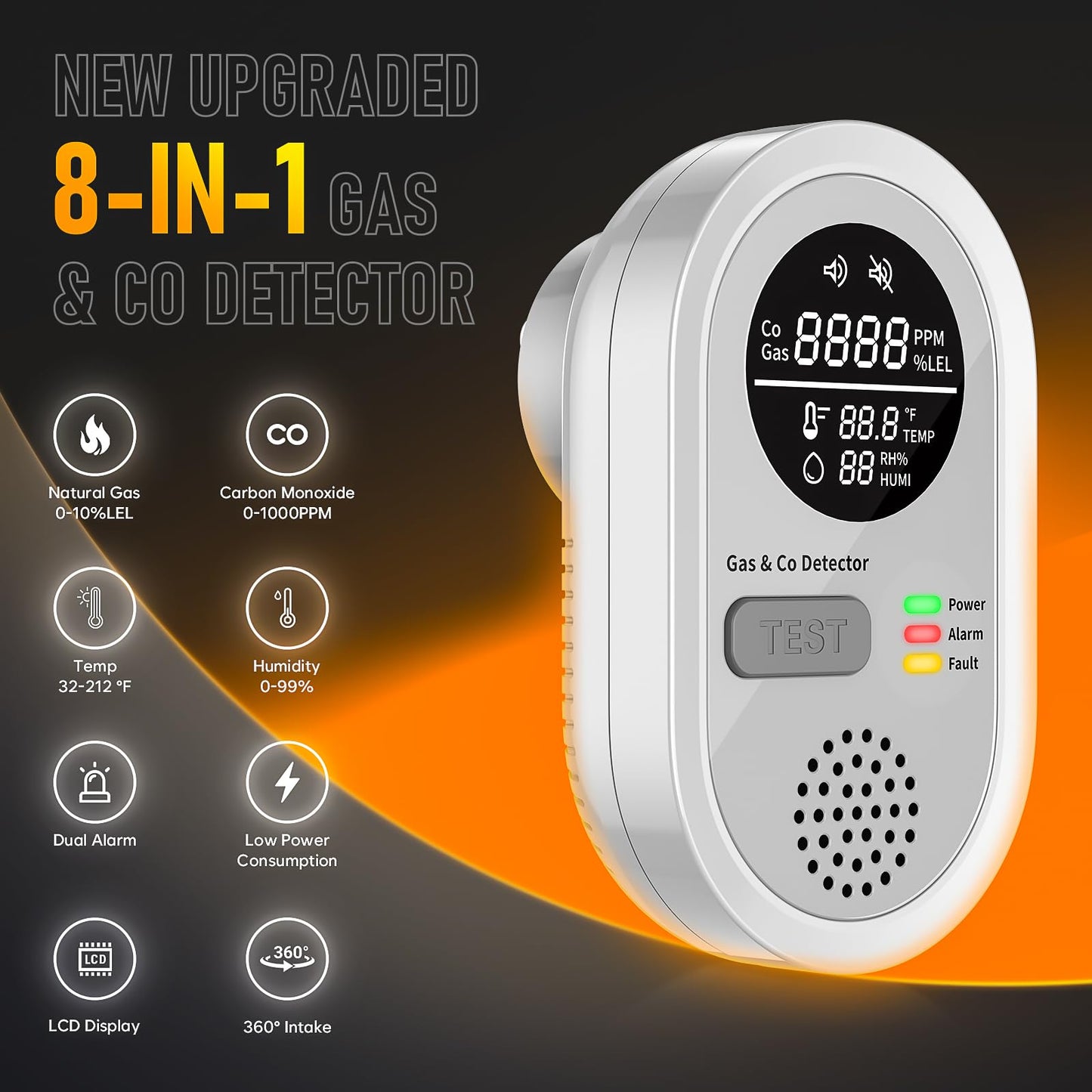 5-in-1 Carbon Monoxide detectors Plug in Wall - FayLuron Portable Carbon Monoxide Detector for Travel with Temperature & Humidity Display, Carbon Monoxide Alarm for Home/Hotel/RV