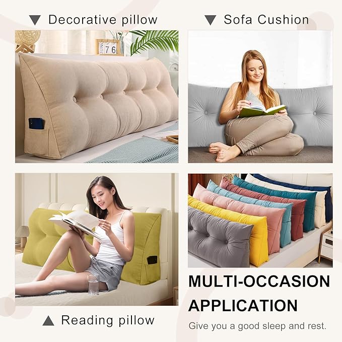 Large Triangular Headboard Pillows Long Backrest Positioning Support Bolster Cushion for Daybed Fluffy Quality Plush Body Wedge Pillow with Removable Cover(Light green-24x8x20in)