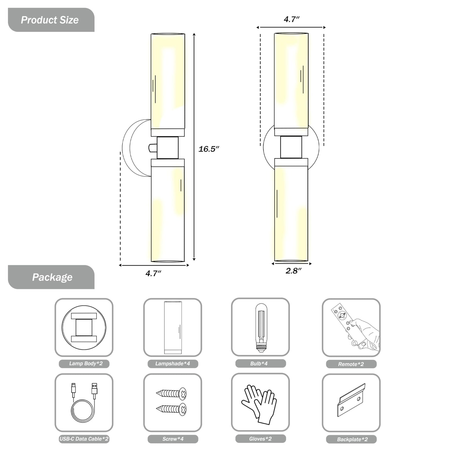 Rayogale Rechargeable Battery Wall Sconce Set of Two, Wireless, Dimmable, USB-C Charging, Sand Nickel, Model WL-7116-SN-2P