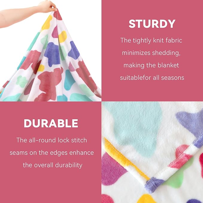 Twin Size Fleece Blanket 60x80 - Lightweight Soft Colorful Rainbow Throw for Bed, Couch & Travel,Girls Bedding Gifts