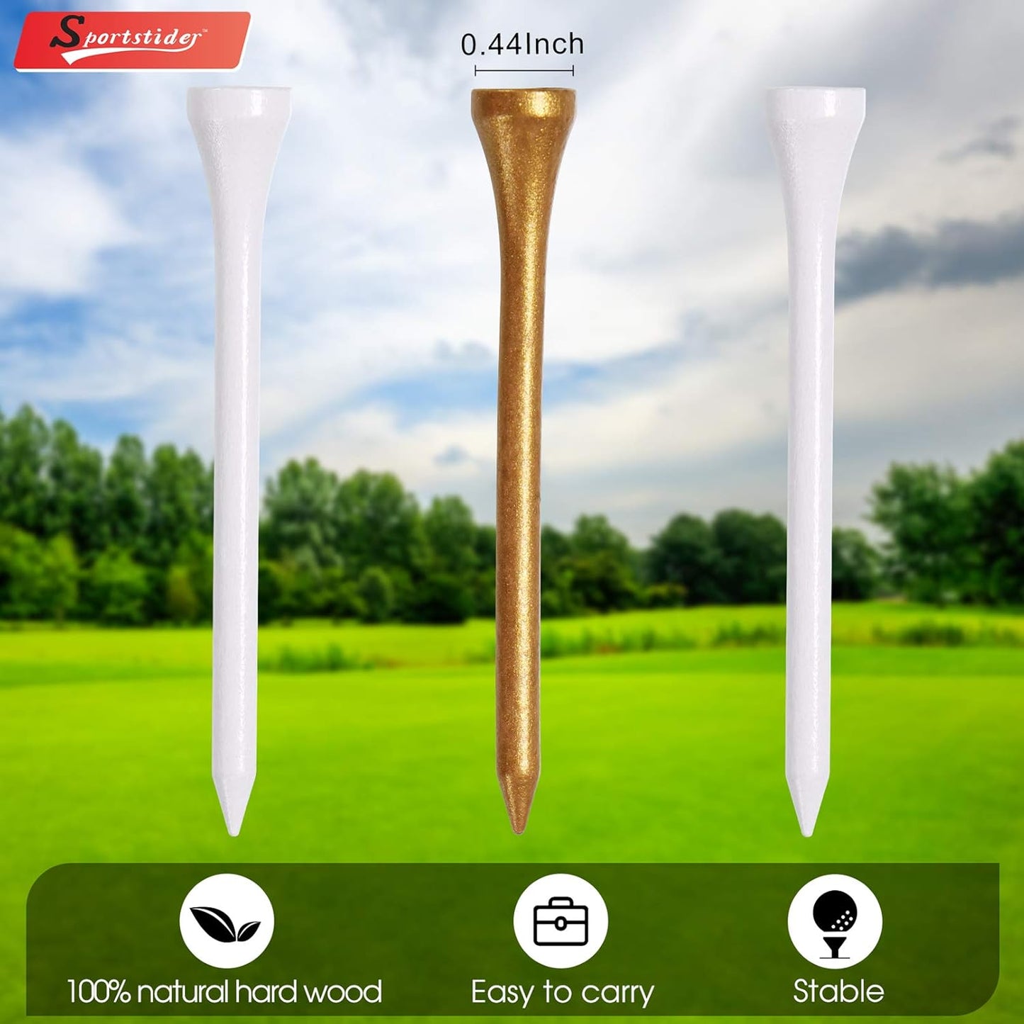 Golf Tees, 3 1/4Inch, 77 Count,Professional Deluxe Wooden Golf Tee, More Than 20 Colors Combination, Natural Hard Wood Golf Tee