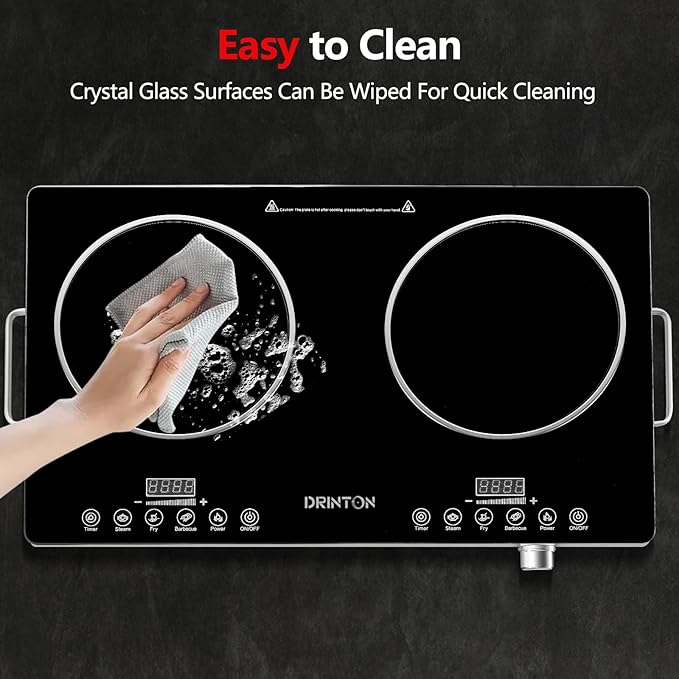 2 Burner Electric Cooktop, 2200W+2200W 110V Electric Double Burner with 3H Timer, Adjustable Temperature for Countertop Cooking, Portable Stove Top Infrared Cooker, Compatible for All Cookware