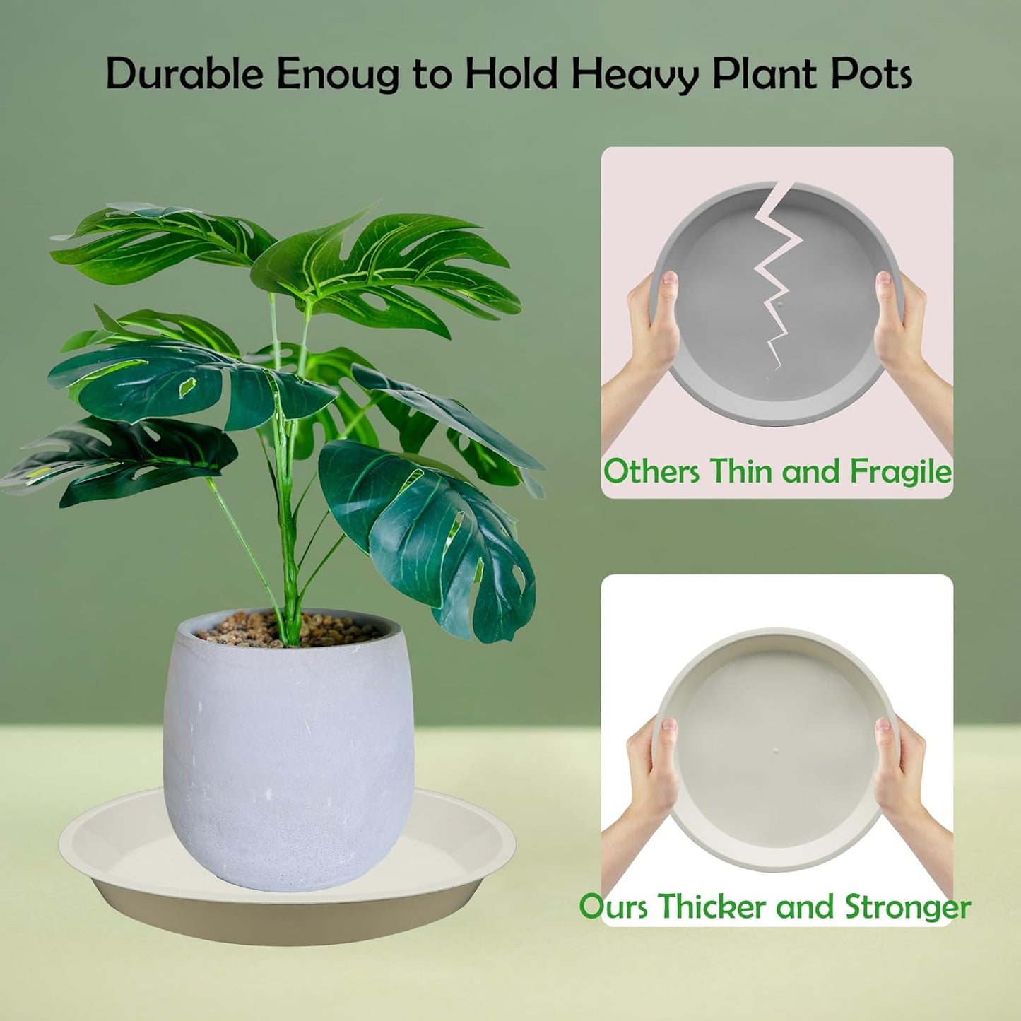 6 Pack 10 Inch Round Plant Saucers for Less 8.4 Inch Pot Indoors Outdoors Plant Trays for Pots Planter Saucer Plastic Plant Drip Tray Planter Water Tray for Potted Plants(White, 10"(6pcs))