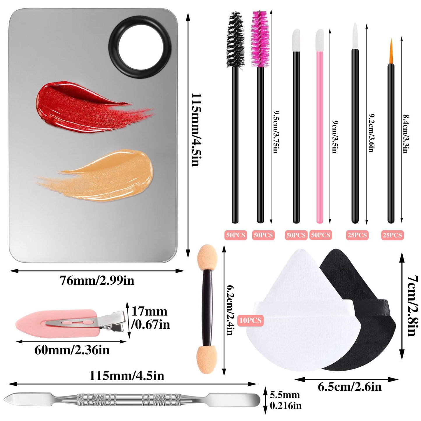 Disposable Makeup Applicators Tools Kit, 100 Mascara Wands 100 Lipstick Applicators 50 Disposable Eyeliner Brushes 10 Eye Shadow