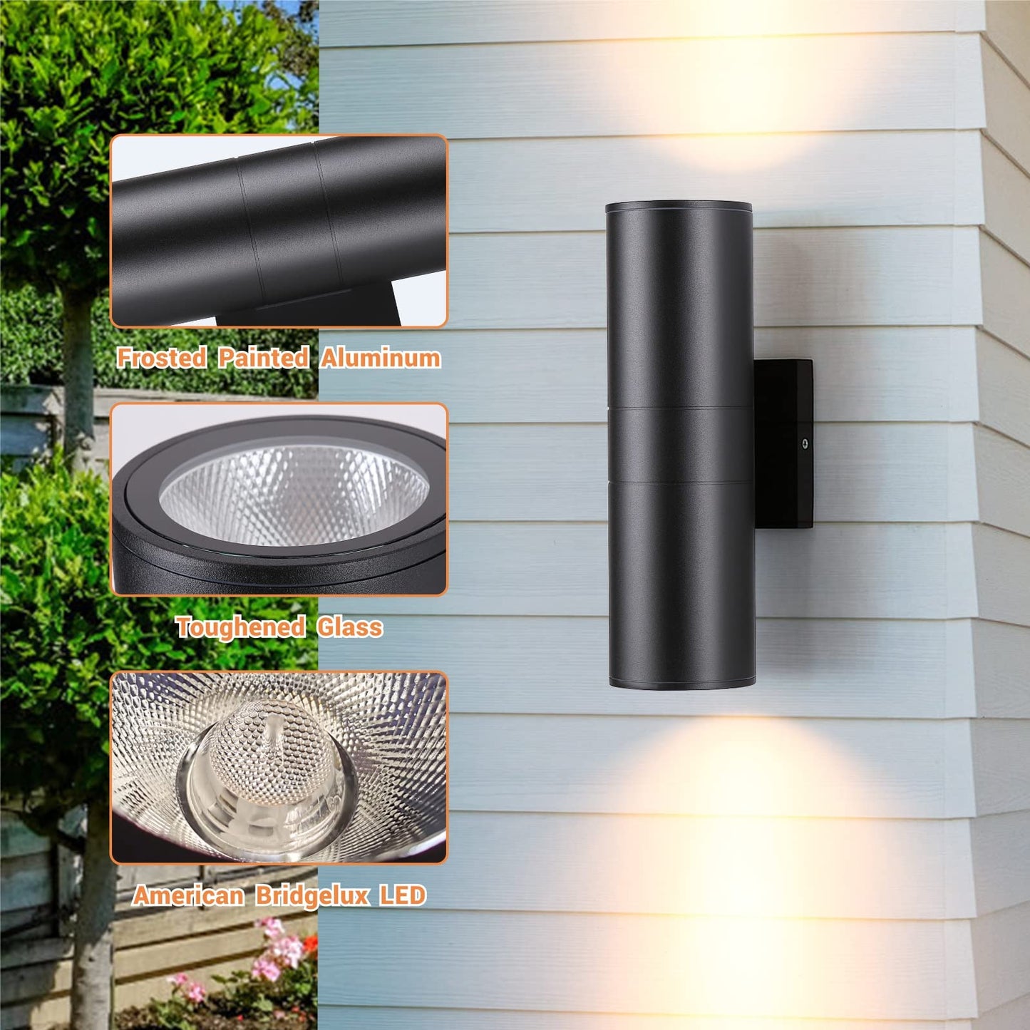 DAKAFUL Outdoor Wall Sconce Light, Aluminum, Waterproof, Anti-Rust, Black, 1 Pack