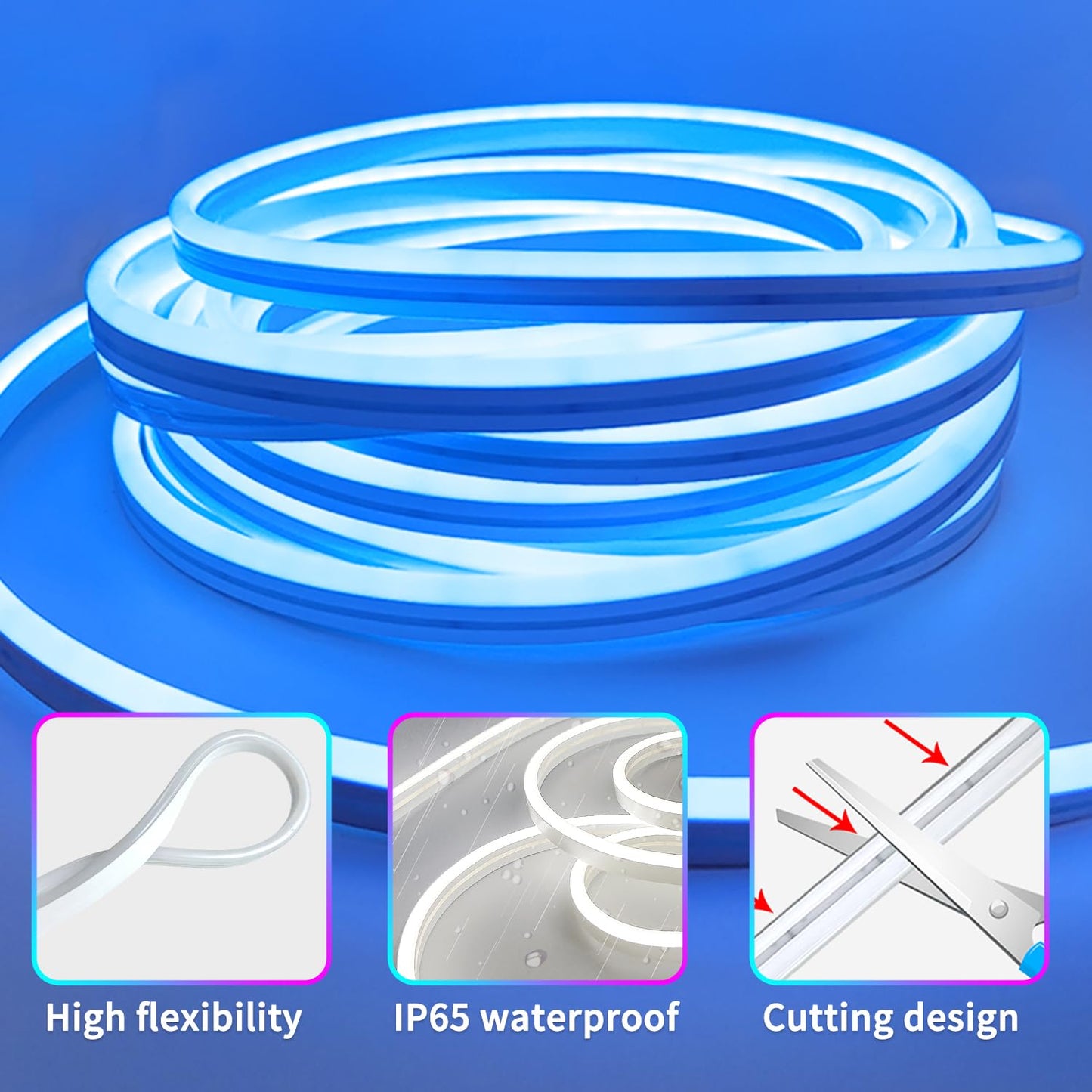 32.8FT Led Neon Rope Lights Control with App/Remote,Flexible Led Rope Lights,Multiple Modes,IP65 Outdoor RGB Neon Lights Waterproof,Music Sync Gaming Led Neon Strip Lights for Bedroom Décor