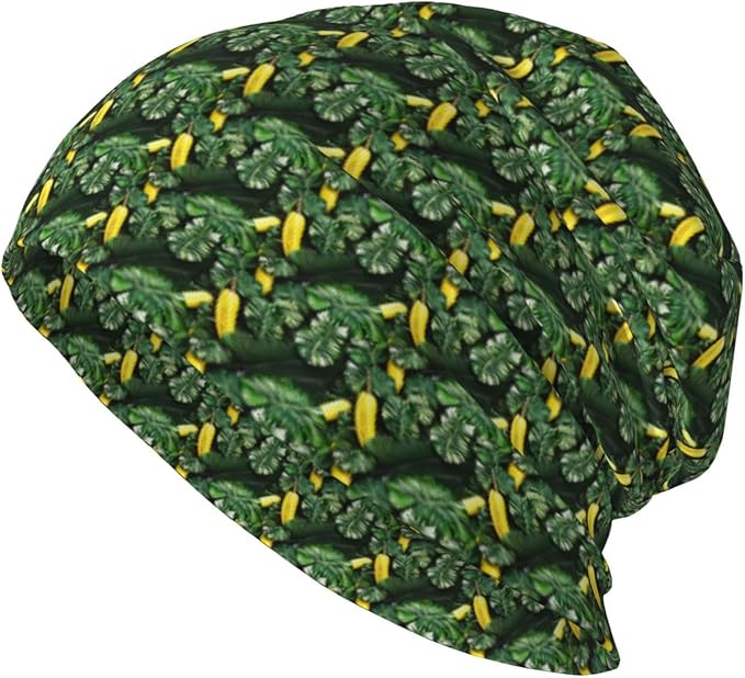 sackhg Banana and Palm Print Winter Beanie Hat Men Women Soft Lightweight Thermal Cap for Outdoor Skiing Wear Black