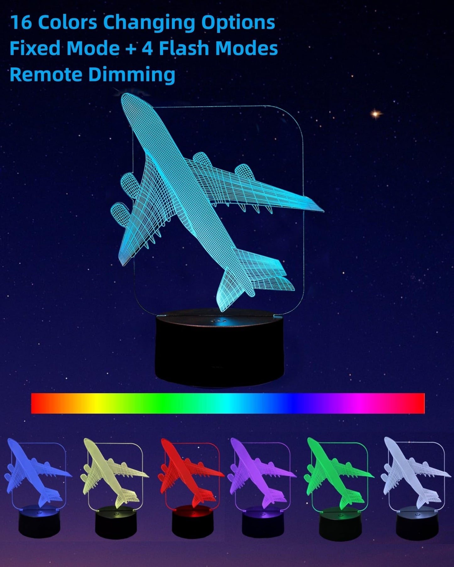 Kenmaca Air  Night Light, 3D Illusion Lamp, 16 Colors, Dimmable, Touch & Remote Control, 5.78 x 8.54 x 1.