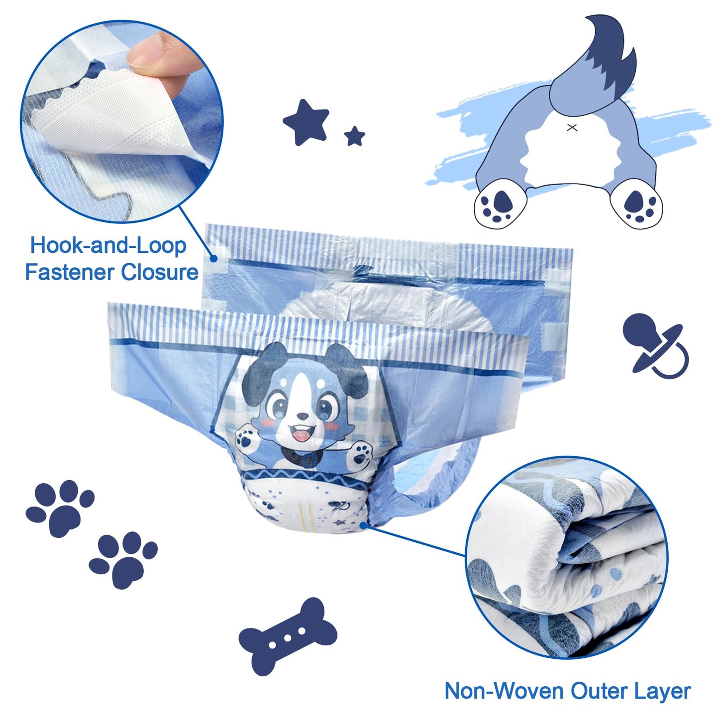 Littleforbig Adjustable Hook-and-Loop Fastener Closure Adult Printed Cloth Back Diaper 10 Pieces - Little Blue BabyFur (X-Large 48"-56")