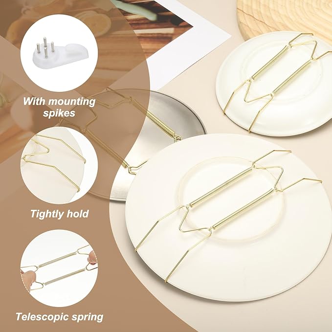uxcell 4pcs Plate Hangers for the Wall, 4 Inches Stainless Steel Wire Plate Holders with Traceless Nail Displaying Plates Dish DIY Craft, Golden