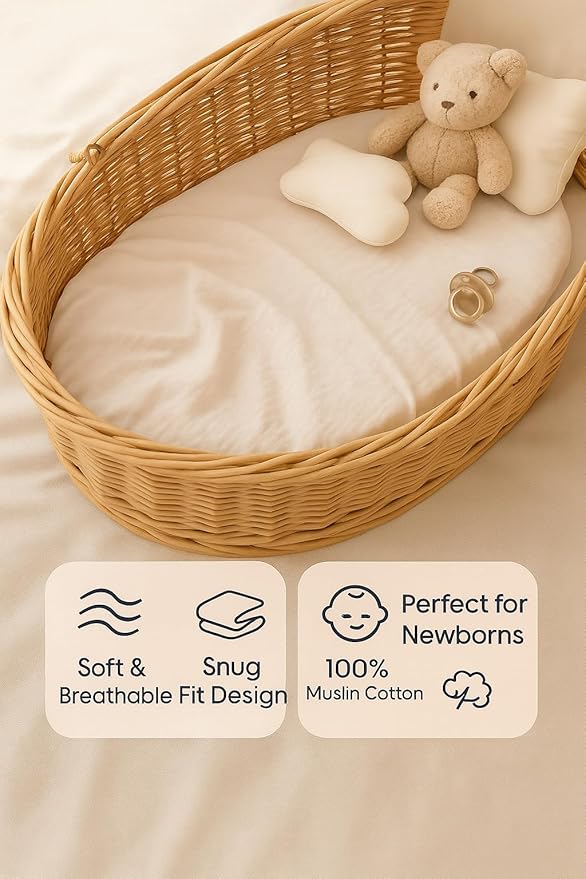 Bassinet Sheets 33x17 Inches 2 Pack Light Brown & Beige Neutral Bassinet Sheets Boy/Girl, Soft Fitted Bassinet Sheet for Oval & Rectangle Mattress, Stay Snug Design, Gentle, Breathable