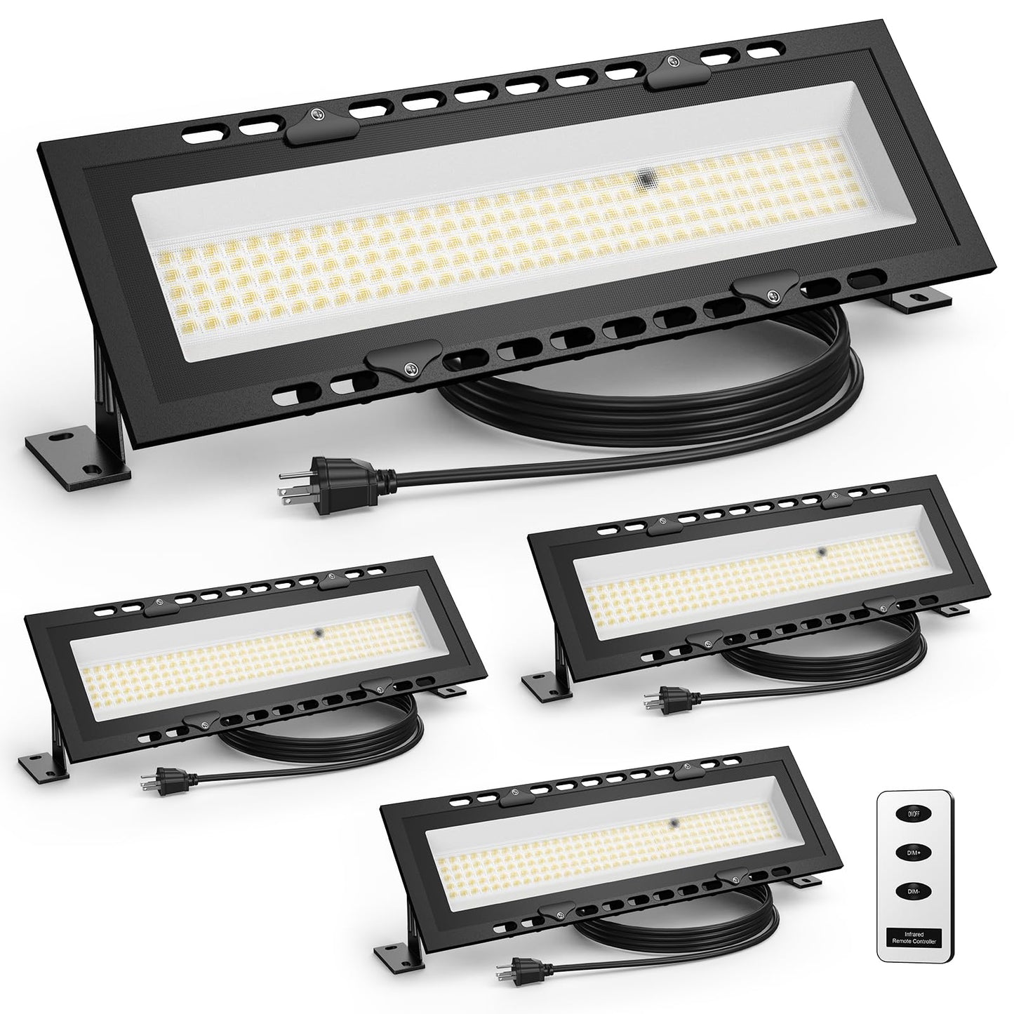 Ollcuz 120W High Bay LED Shop Lights, 18000LM, 6000K, Aluminum, Black, Model HC-TXD120A, 4 Pack, Plug & Play