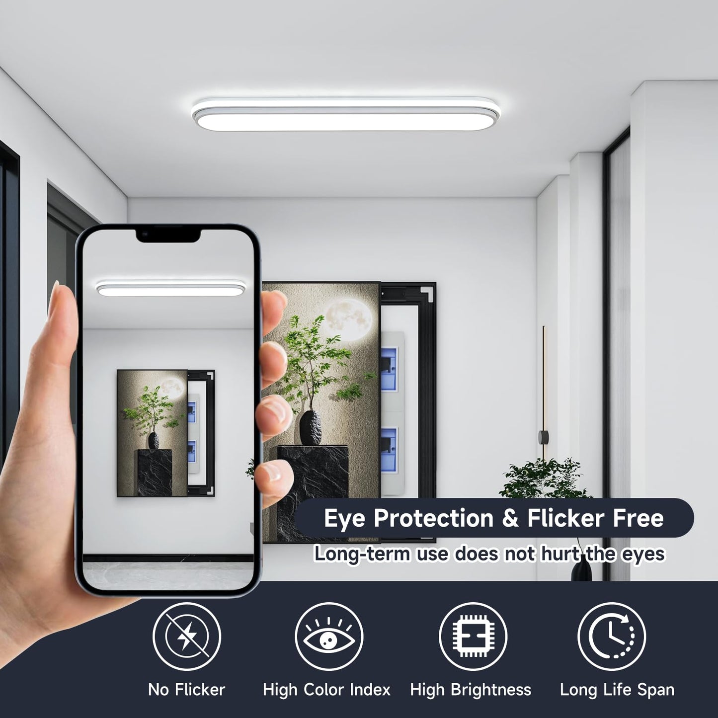 Naroume Smart Led Ceiling Light 36.2In Dimmable Modern Metal Linear Led Ceiling Lamp Flush Mount Wraparound Shape Lighting Fixture With Remote Control For Kitchen Dining Room & Laundry 55W