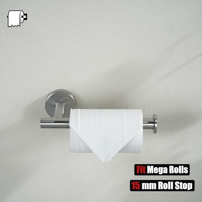JQK Toilet Paper Holder, 5 Inch 304 Stainless Steel Thick 0.8mm Tissue Paper Dispenser for Bathroom, Hold Mega Rolls, Brushed Nickel Wall Mount, TPH120-BN