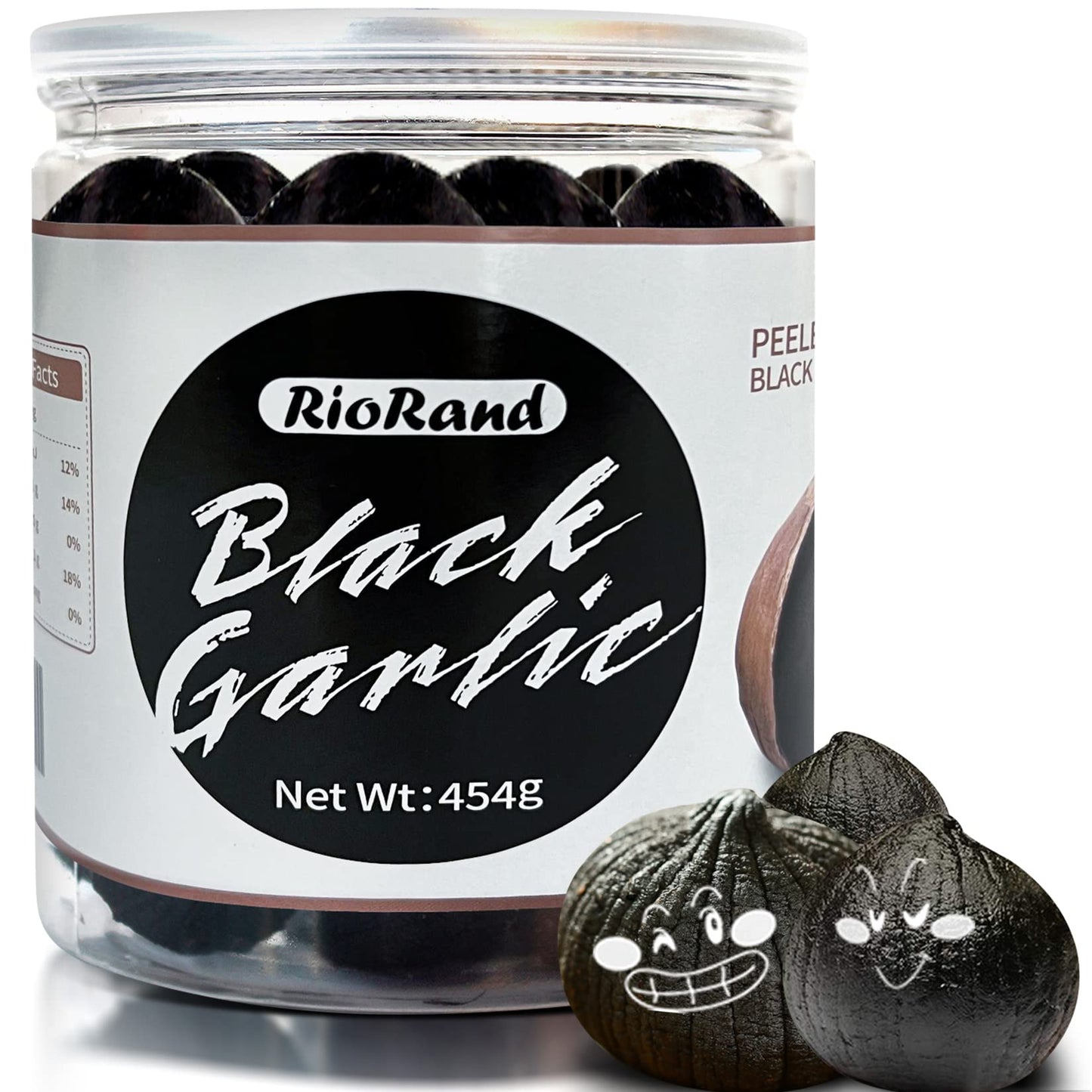 RioRand Black Garlic 454g / 1 Pound Whole Peeled Black Garlic Aged for Full 90 Days Black Garlic Jar Equal to 2lbs of Whole Blac