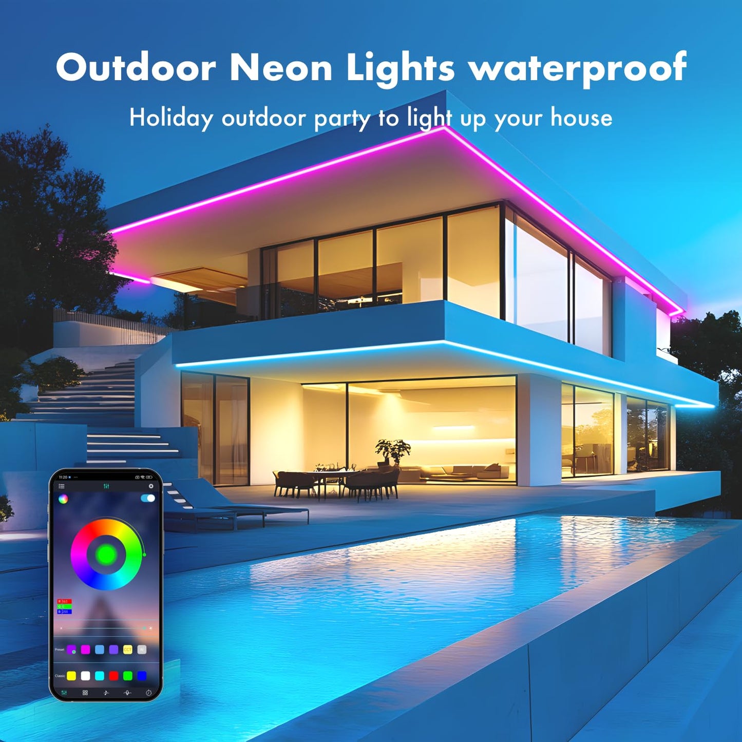 SILFU Neon Rope Lights, 50FT RGB Led Strip, Waterproof IP67, DIY Design, Music Sync, 44 Keys Remote Control, Multiple Modes, for Living Room, Bedroom, Holiday Decoration