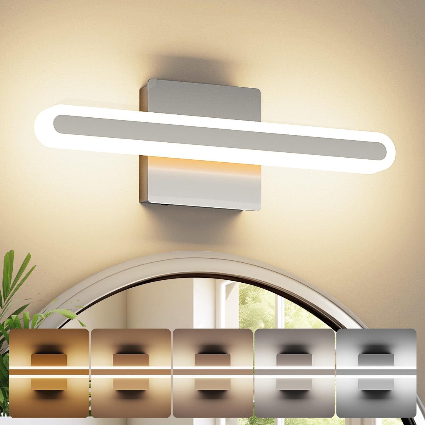 Joosenhouse 15.7 Inch Brushed Nickel Vanity Light For Bathroom - 5Cct Dimmable Led Light Bar  16W Hardwired Mirror Light  Adjustable Brightness  Modern Bathroom Lighting