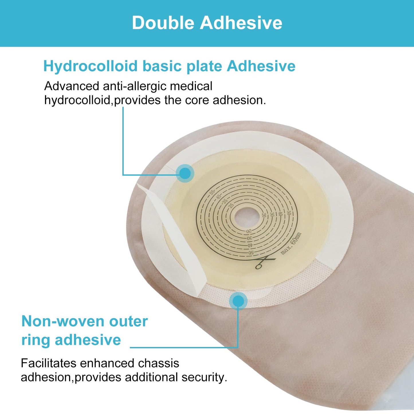 20 PCS Colostomy Bags, Ostomy Supplies,One Piece Drainable Ostomy Pouch with Hook and Loop Closure for Ileostomy Stoma Care, 15mm-60mm Cut to Fit