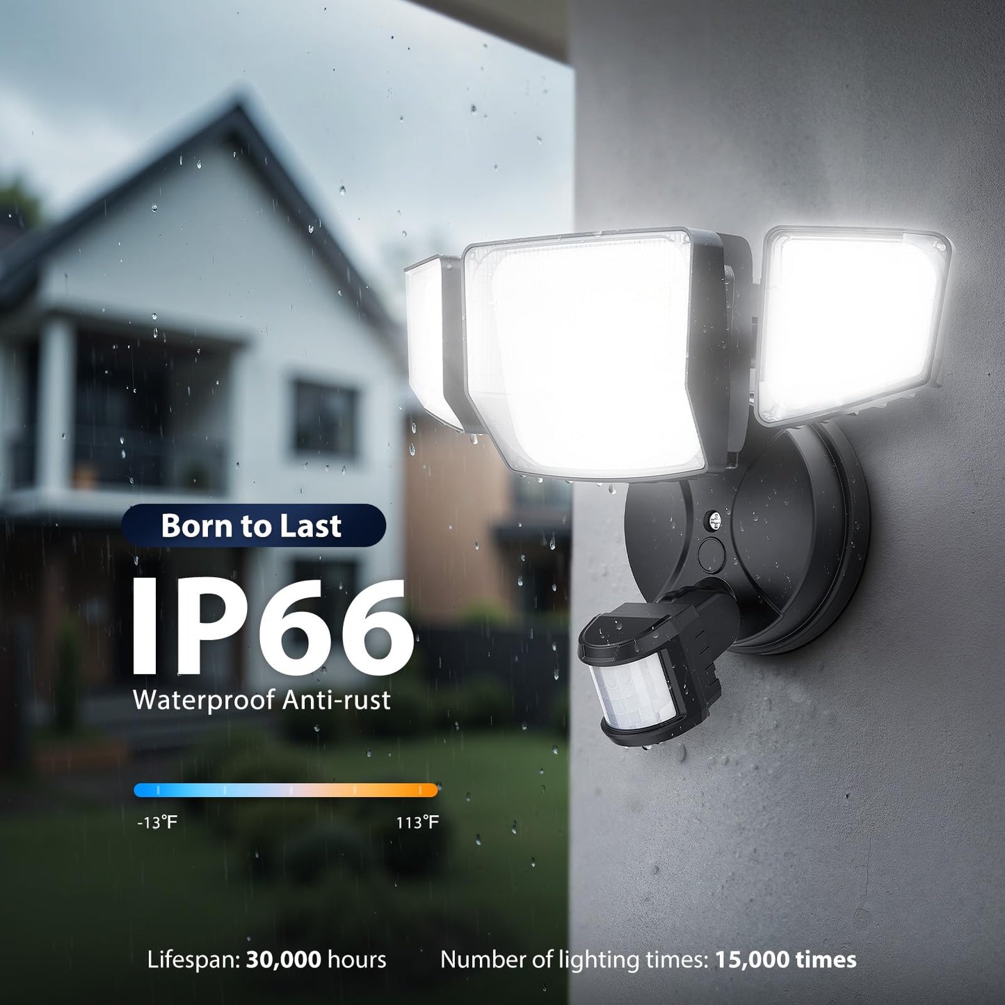 Onforu 90W 10000Lm Led Motion Sensor Outdoor Lights  4-Head Dusk To Dawn Outdoor Lighting  Hardwired Flood Lights  Ip66 Waterproof 6500K Security Floodlight For Outside (Black)