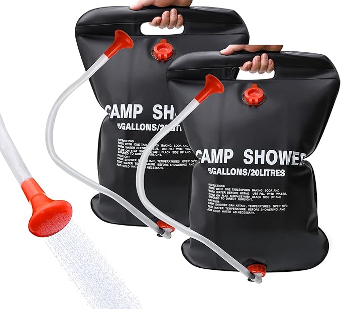 DkOvn Solar Shower Bag, 1/2/4 Pack 5 Gallons/20L Camping Shower Bag, Portable Shower Bag with Removable Hose and On-Off Switchable Shower Head for Camping Beach Swimming Outdoor Traveling