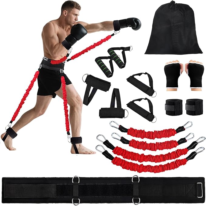 Boxing Resistance Bands Set for Boxing MMA Martial Arts Training Equipment, 150lbs Exercise Bands with Cuffs & Belt, Worko...