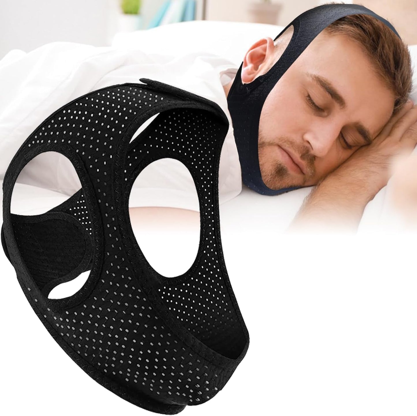Anti Snore Chin Strap for Sleeping - Airflow Jaw Strap Adjustable & Comfortable - Effective Anti Snoring Devices- Stop Snoring Solution for Men & Women, Breathable and Reusable (Black)