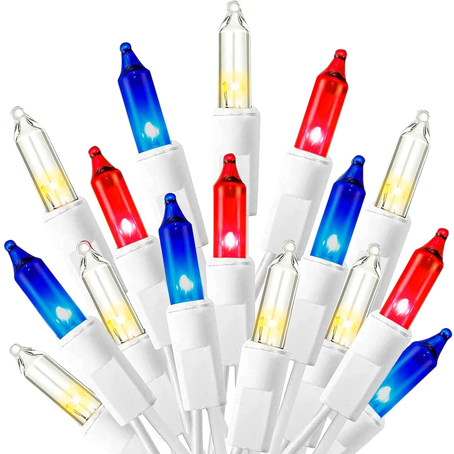 TW SHINE Mini String Lights, 20FT, 100 Count, Incandescent, Waterproof, Red White and Blue, Model ZF-100-2/SB