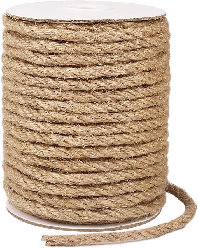 Tenn Well 6mm Jute Rope, 66 Feet Strong and Thick Twine Rope for Crafting, Gardening, Cat Scratching Post, Packing, Home D...