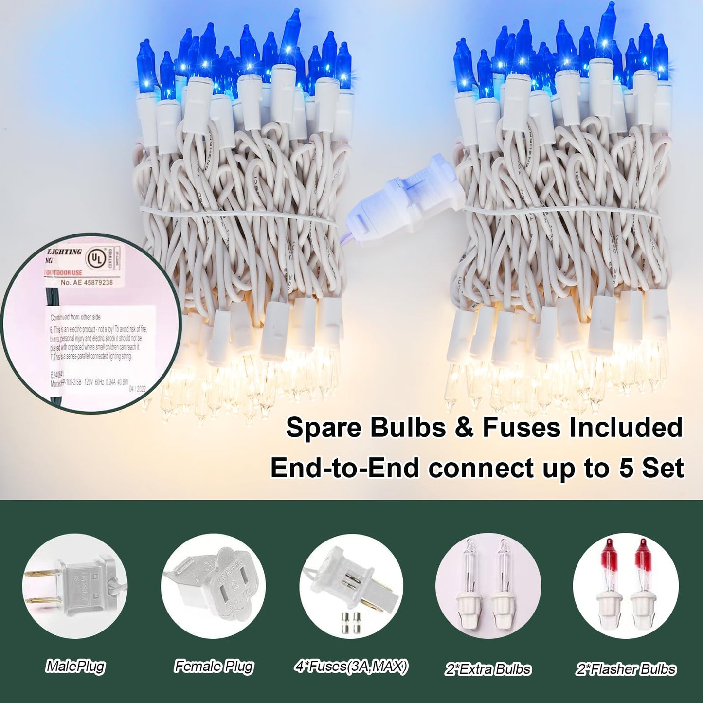 Lamphome Blue Clear Christmas String Lights  100 Ct 20Ft Incandescent Mini Fairy Lights Set  Ul Certified White Wire Lights For Indoor Outdoor Halloween Holiday Home Xmas Tree Patio D?Cor