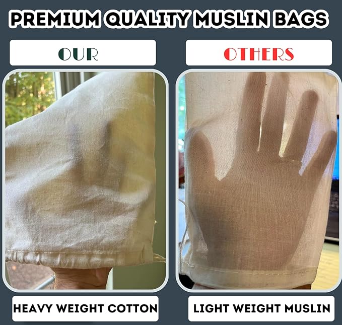 Cotton Muslin Bags, 100% Organic Cotton with Double Drawstring. Premium Quality Reusable Eco-Friendly Natural Muslin Bags. (10, 6x10 Inches)