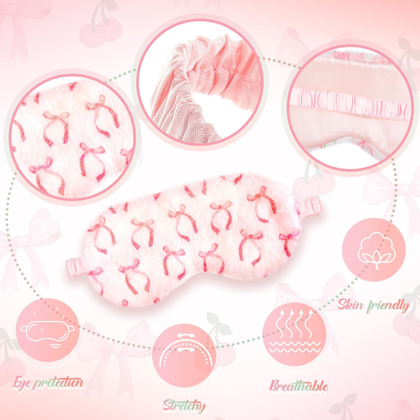 Cuffbow 6 Pcs Plush Sleep Eye Mask Silk Furry Eye Covers for Sleeping Cute Sleep Mask Fluffy Comfortable Sleeping Blindfold for Travel Sleepover Nap Party Supply Women(Bow,Pink)