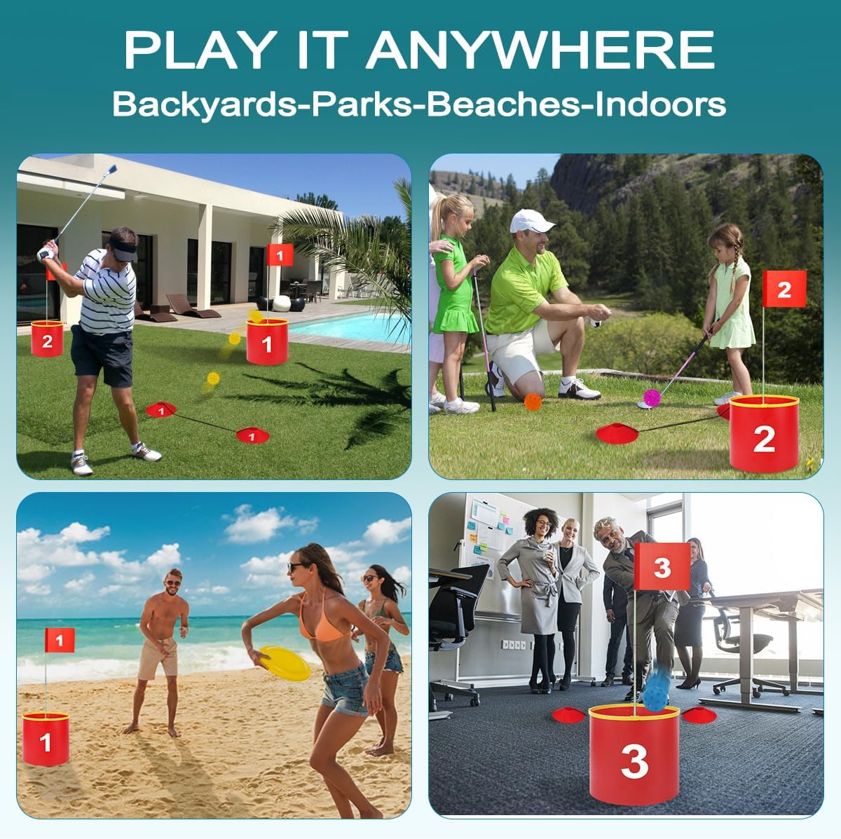 Golf Yard Bucket Games 9 Holes Golf Practice Game with Flag, Golf Chipping Game for Kids and Adults Outdoor Indoor Portable Backyard Golf Game for Park, Beach, Backyard, Lawn