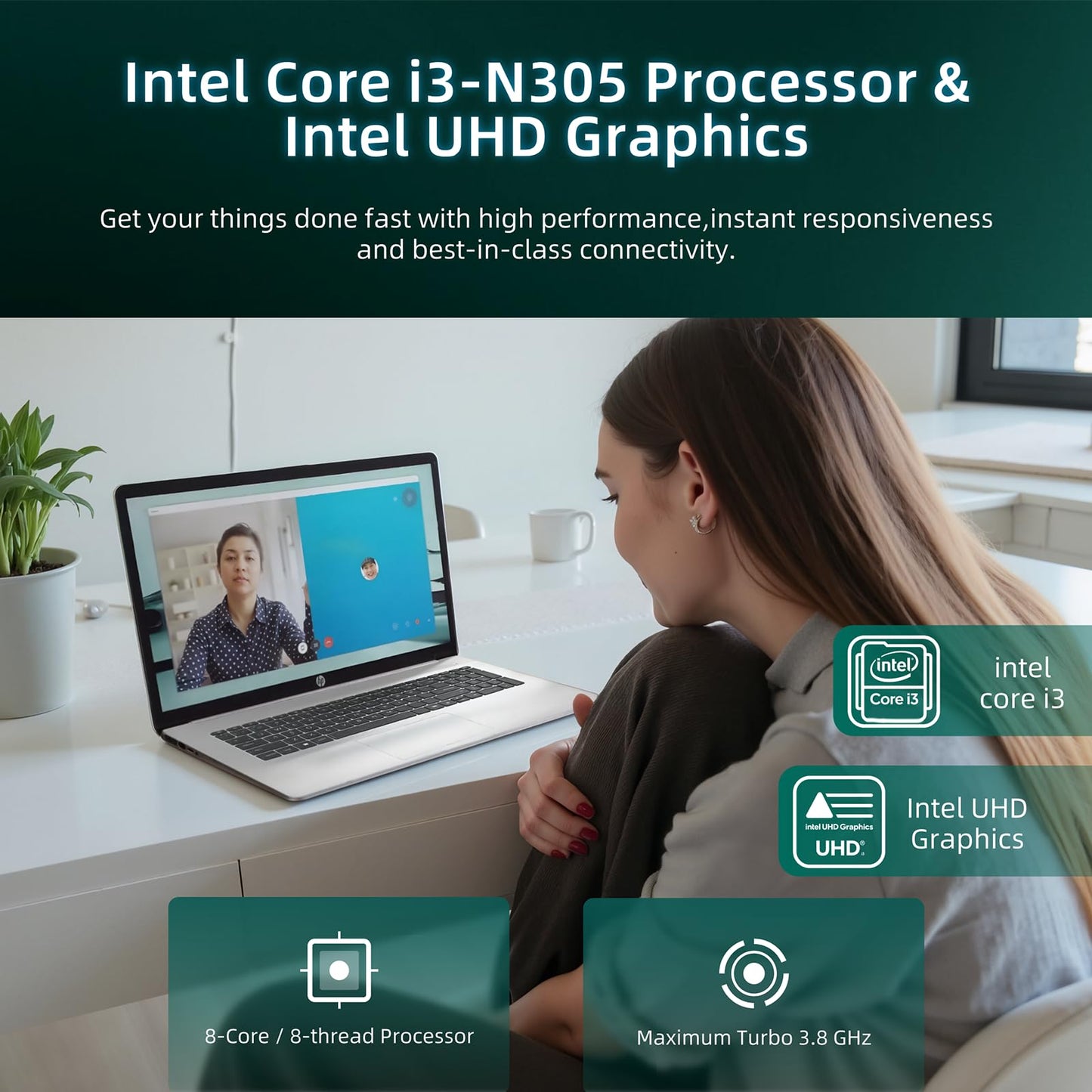 Hp 2025 17-Inch Laptop Computer - Intel 8-Core I3-N305, 17.3 Hd+ Anti-Glare Display, Win 11 Pro, Ai Copilot, Numeric Keypad, Hdm