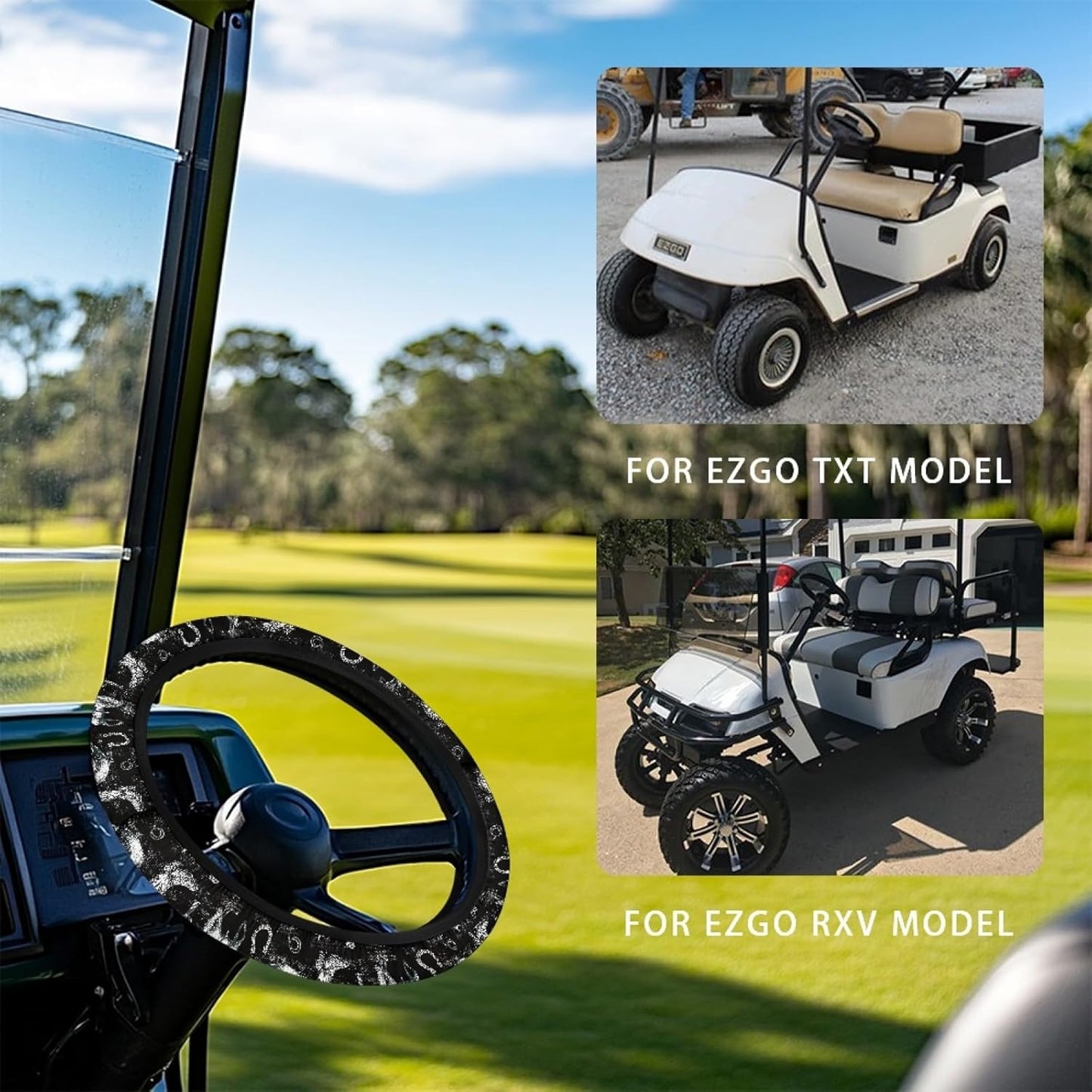Western Cowboy Golf Cart Steering Wheel Covers Black Golf Cart Steering Wheel Cover for Club Car Accessories Feels Good in Handling