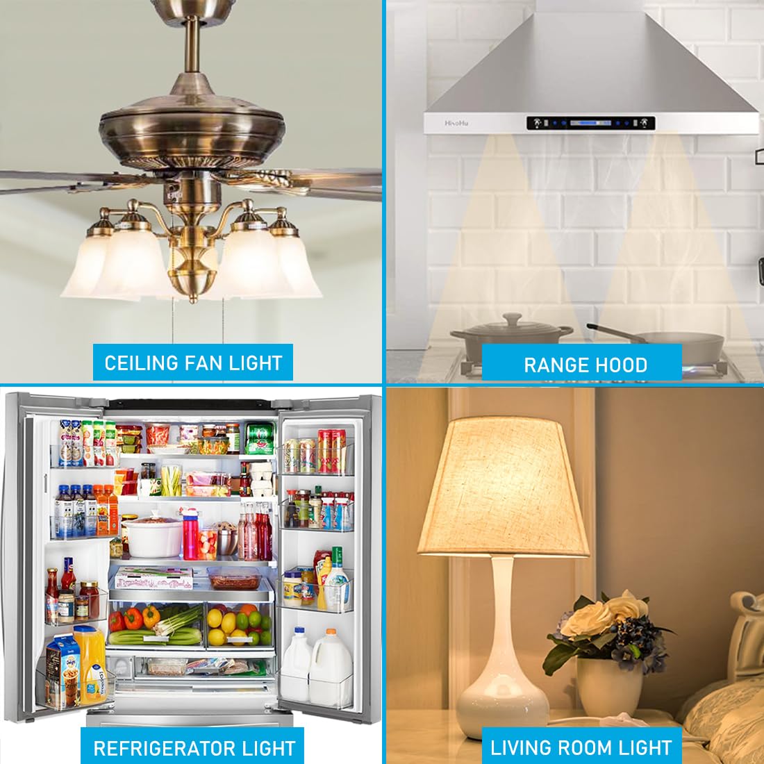 Yukihalu  A15 Appliance Light Bulb  60W Equivalent For Range Hood/Refrigerator Light Bulb/Ceiling Fan Light  600 Lumens 7W 120V 2700K Soft White E26 Base  Waterproof  Not Dimmable  2-Pack
