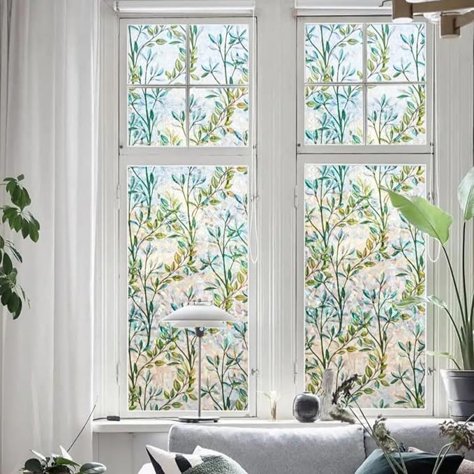 Finnez Window Privacy Film 3D Static Cling Window Film, No Glue Heat Control & 96% UV Blocking for Home Office, Decorative Frosted Glass Cover 45.2 Inch x 6.5 Feet