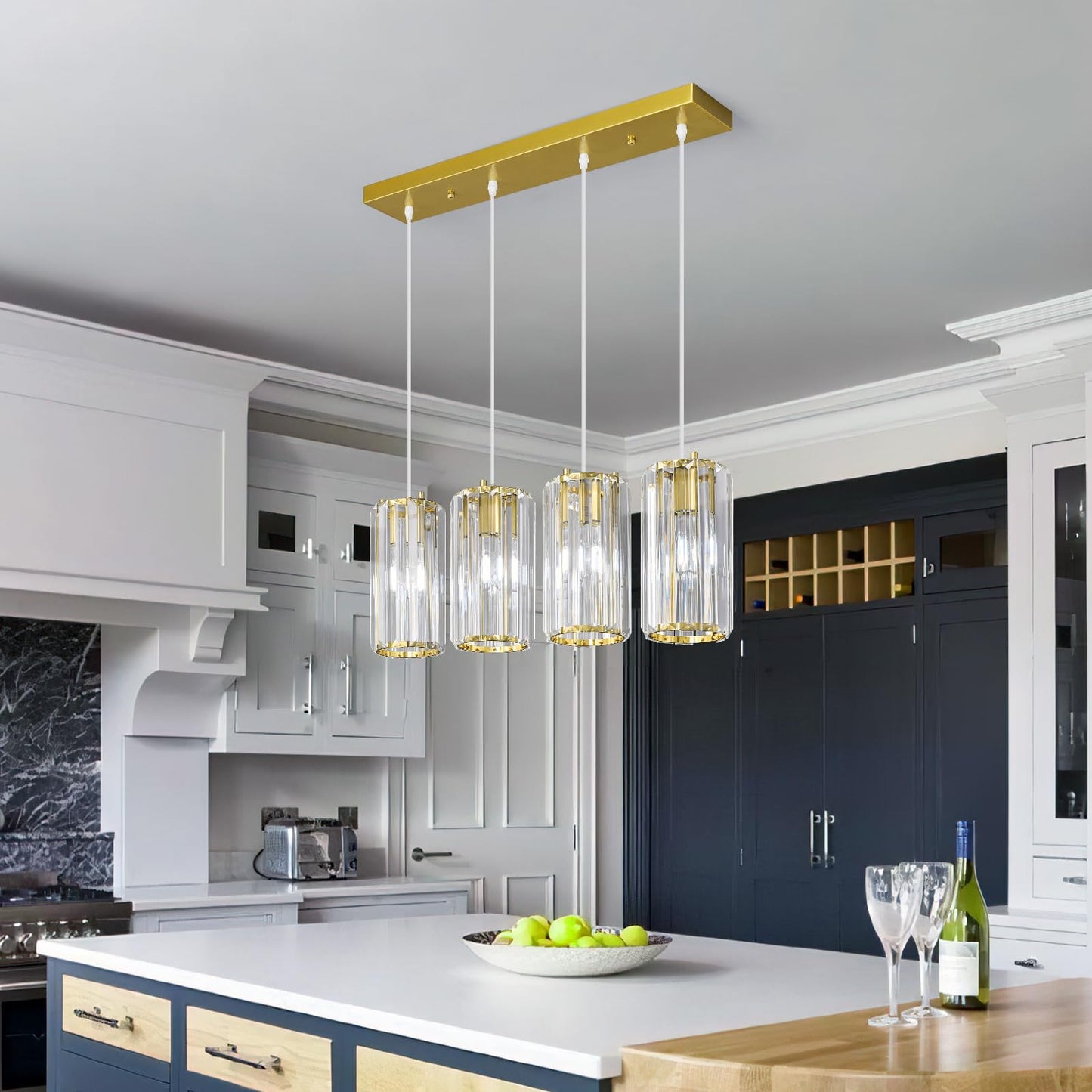Zhllmq Gold Pendant Lighting Modern Pendant Light  Mini Crystal Chandeliers Adjustable Pendant Light Fixture For Kitchen Island Dinning Room Corridor Bedroom(Gold 4-Light)